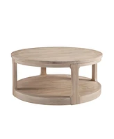 40inch Large Curved 2 Tier Traditional Round Circle Wooden Center Coffee Table,Rounded Table with Wheels, Mid Century Table for living Room,Office,Apa