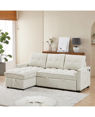 Streamdale Furniture 78.75" Reclining Sofa, Pull-Out Sofa Bed with Usb and tape-c charging ports, L-Shaped Sectional Sofa with Reclining Storage and A