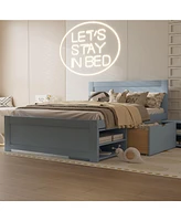 Full Size Platform Bed With Drawer And Two Shelves, Gray