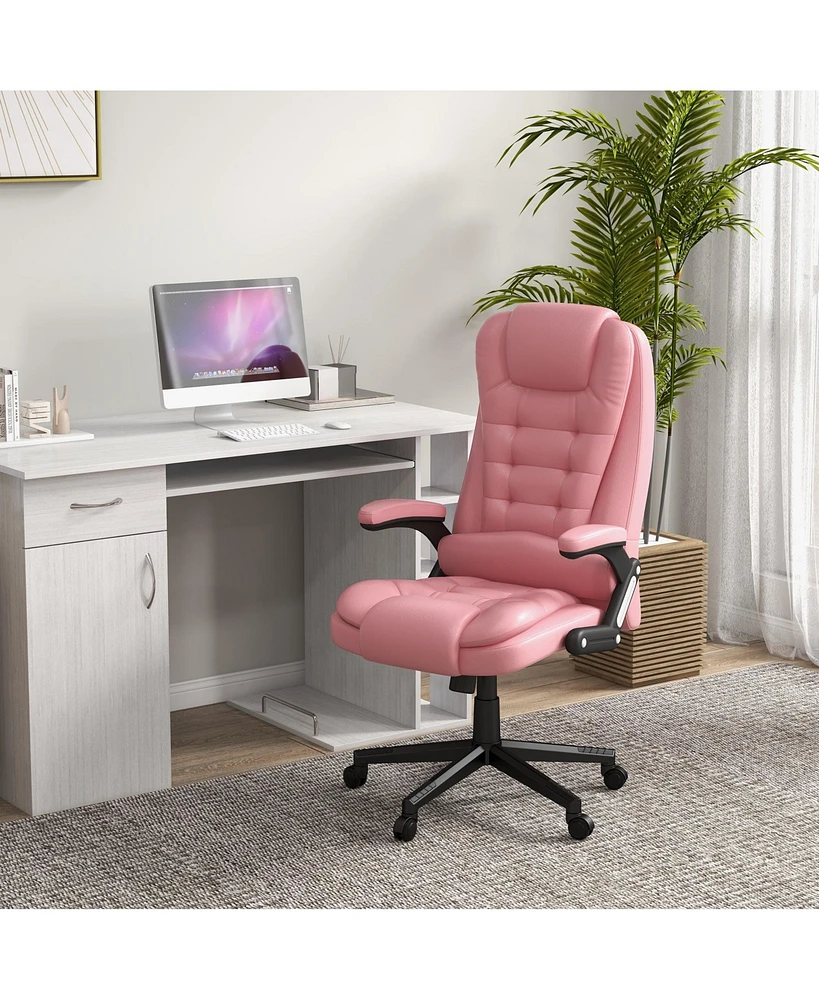 High Back Vibration Massage Office Chair with 6 Vibration Points, Heated Reclining Pu Leather Computer Chair with Armrest and Remote, Pink