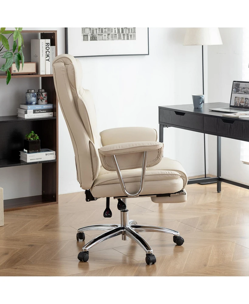 Office Chair, Big and Tall Executive Office Chair with Footrest, Leather Computer Chair, Ergonomic Reclining Chair High Back, Large Home Office Chair