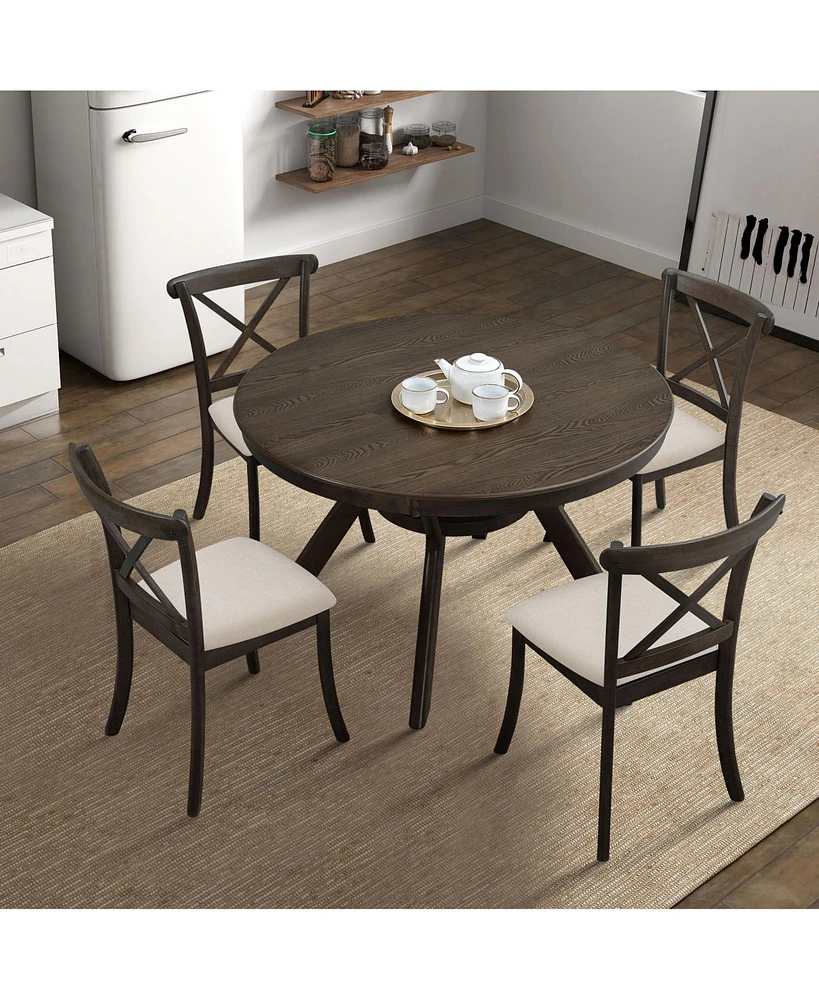 47.24''Round Rubber Wood Dining Table for 4-6 with Wooden Trestle Pedestal Base,Modern Kitchen Wooden Table Dinner Table for Dining Room, Living Room