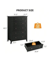 5 Chest Of Drawer Dresser, Modern Tall Nightstand With Deep Drawers And Nickel Round Handle, Wood Organizer Storage Cabinet For Bedroom, Living Room,