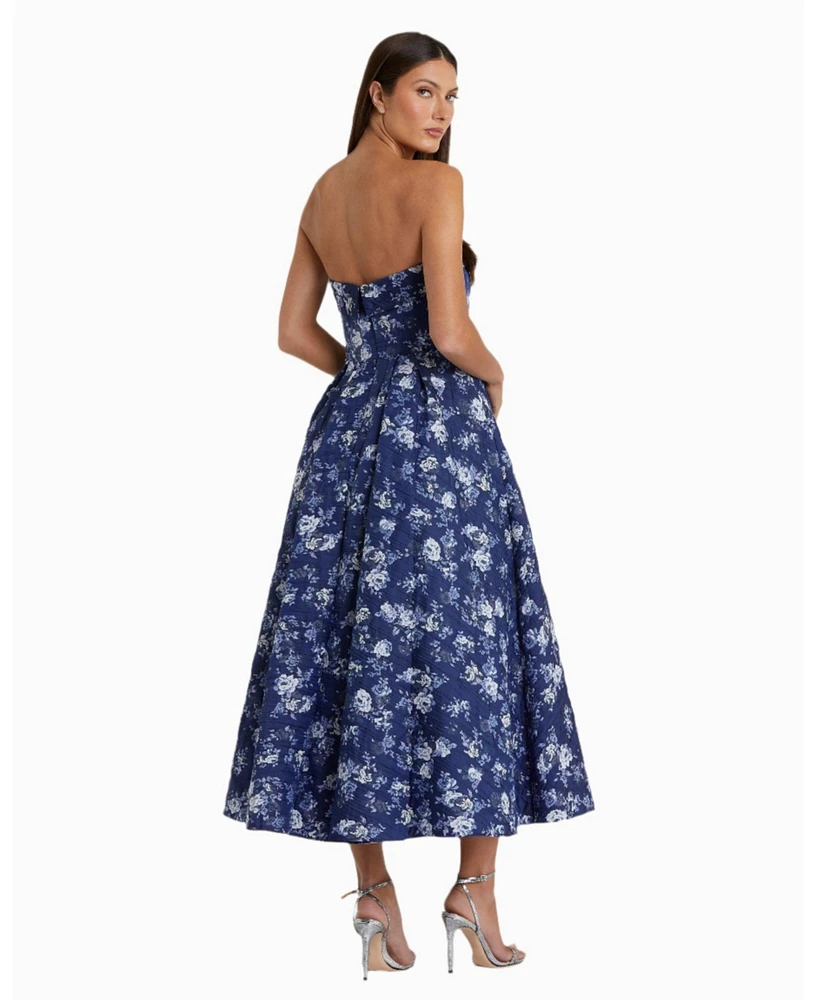 Women's Strapless Brocade Midi Dress