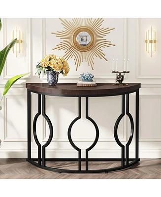 Tribesigns 43 Inch Industrial Semi Circle Sofa Table with Geometric Base,Half Moon Console Table for Entryway