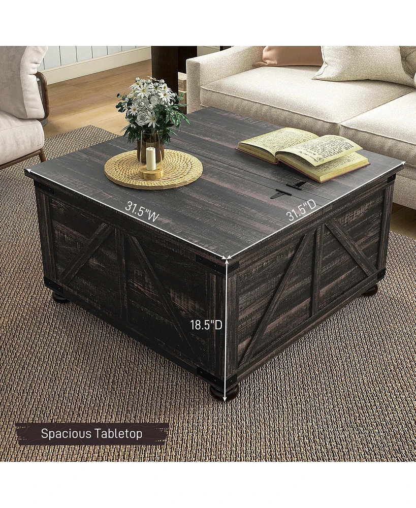 Homcom Farmhouse Table with Storage, Large Square Table,