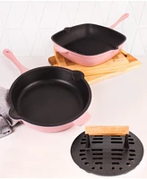BergHOFF Neo 3pc Cast Iron Fry Pan & Grill Pan Set with Slotted Steak Press