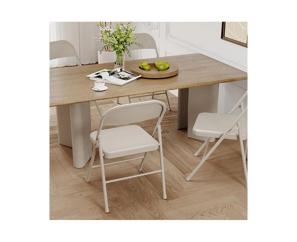 Dining Chairs Set of 4, Foldable with Metal Frame Hold Up to 350 Pounds, Portable Beige Kitchen Chair Suitable for Room, Living R