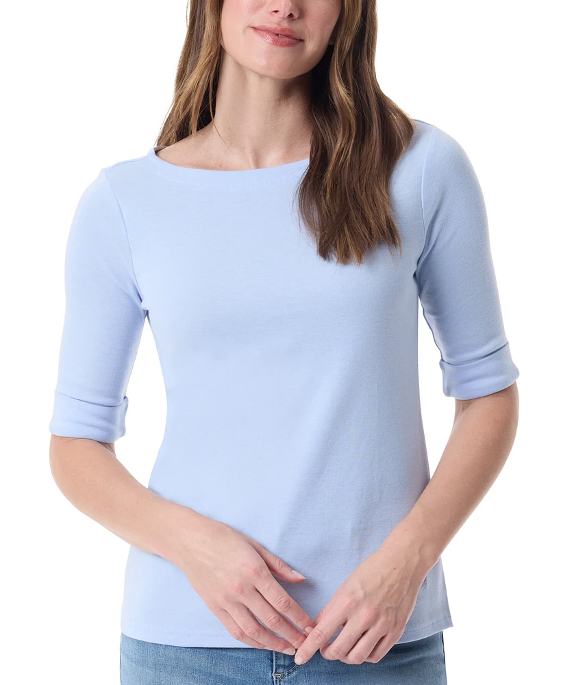 Gloria Vanderbilt Women's Alanis Boat Neck Elbow-Sleeve T-Shirt