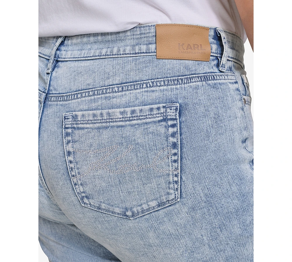 Karl Lagerfeld Paris Plus Mid-Rise Crystal Cuffed Jeans, Exclusively at Macy's