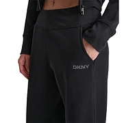 Dkny Sport Women's Studded-Logo Wide-Leg Pants