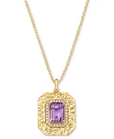 Amethyst (2-1/5 ct. t.w.) & White Topaz (1/4 Square Glitter Texture 18" Pendant Necklace 14k Gold-Plated Sterling Silver (Also Citrine