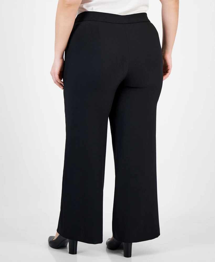 Tahari Asl Plus Mid-Rise Wide-Leg Pants