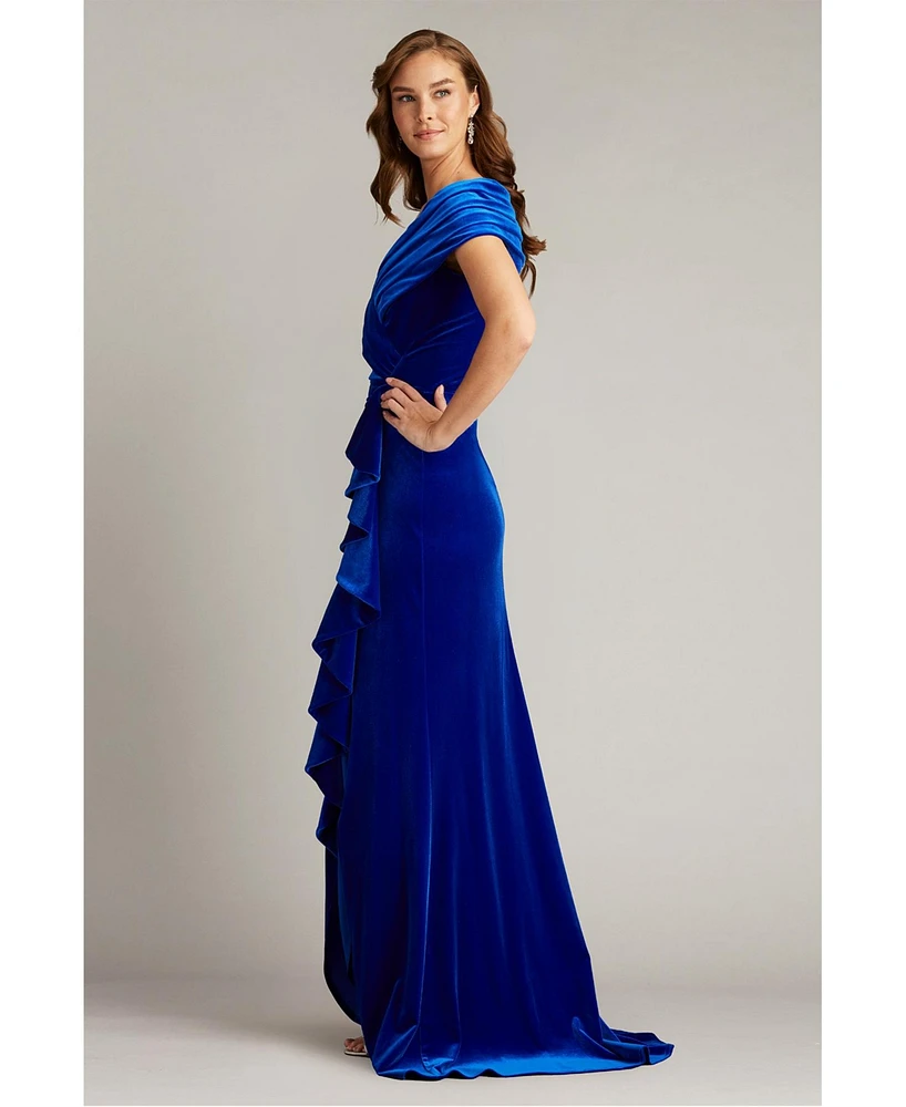 Tadashi Shoji Women's Alvarez Velvet Waterfall Drape Gown