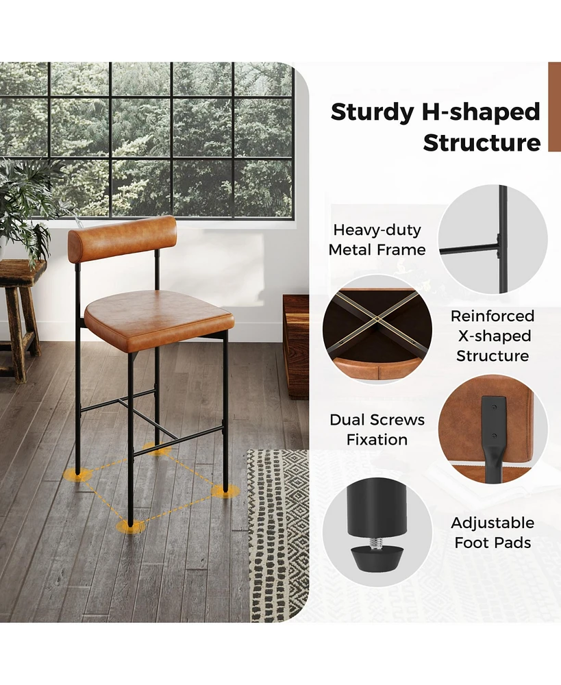 Gouun 20 Inch Upholstered Bar Stools Set of 2 Counter Height Bar Chairs with Backrest