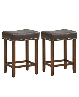 Gouun 24 Inch Upholstered Pu Leather Bar Stools Set of 2