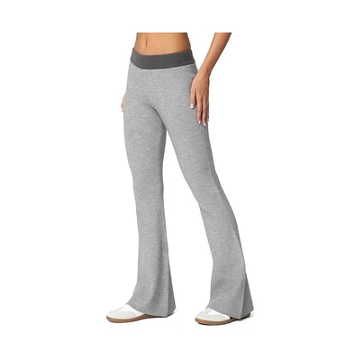 Edikted Womens Lei Contrast Knit Flared Pants