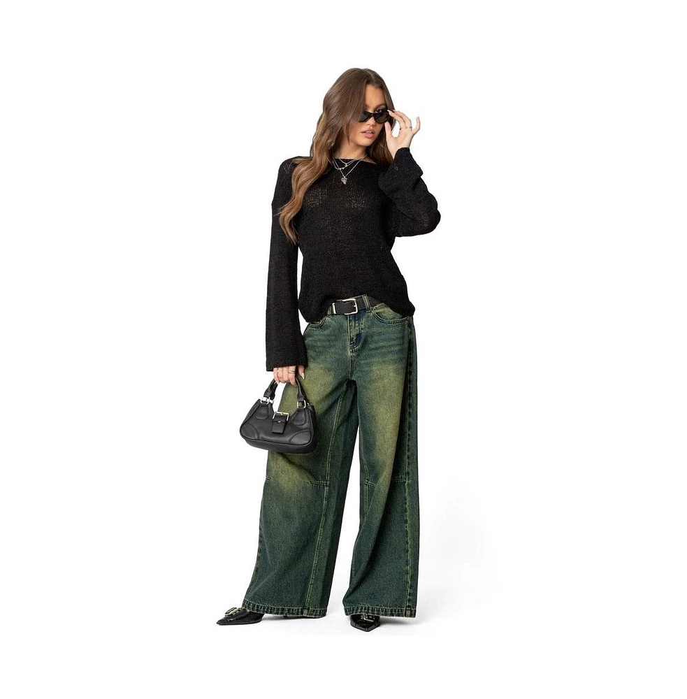 Edikted Womens Shawn Washed Low Rise Jeans