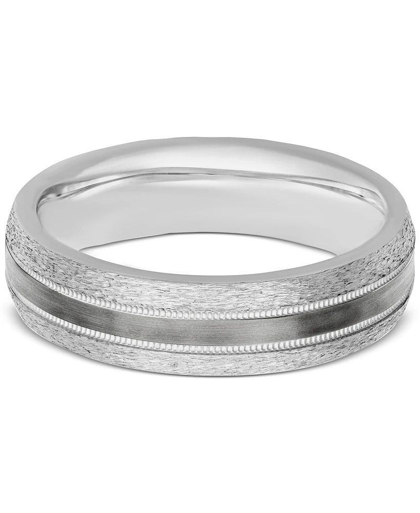 Men's Bark & Brushed Finish Wedding Band Sterling Silver Black Rhodium-Plate