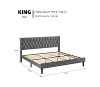 gaomon Upholstered King Bed Frame with Velvet Headboard Wingback Platform Bed Frame King and Deep Button Tufted Headboard/No Box Spring Needed/Easy As
