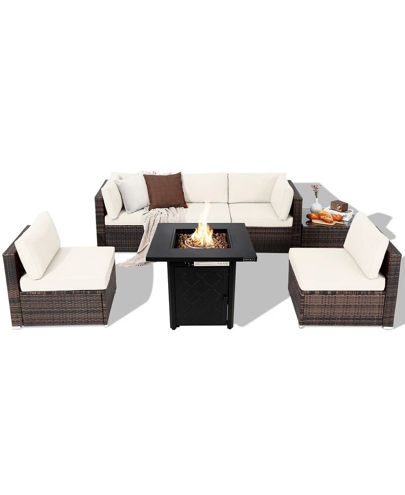7 Pieces Patio Furniture Set with 28 Inches 50000 Btu Propane Gas Fire Pit Table