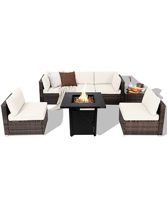 7 Pieces Patio Furniture Set with 28 Inches 50000 Btu Propane Gas Fire Pit Table