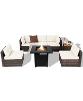 7 Pieces Patio Furniture Set with 28 Inches 50000 Btu Propane Gas Fire Pit Table