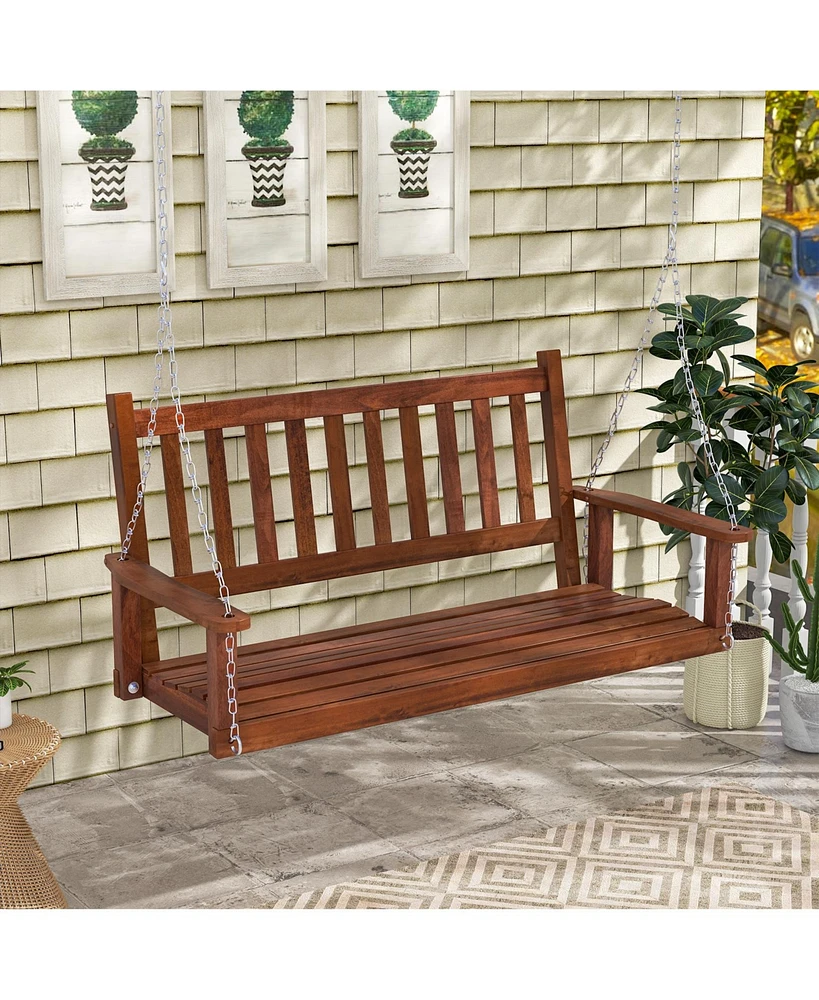Gouun 2-Person Wooden Outdoor Porch Swing with 500 lbs Weight Capacity