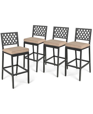 Gymax 4 Pcs Outdoor Bar Stools 27 Counter Height Barstools w/ Removable Cushions