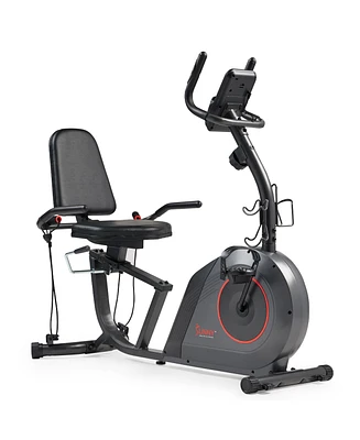 Sunny Health & Fitness Smart Corezy Recumbent Bike + Resistance Bands, 300LB with Free SunnyFit App Via Bluetooth
