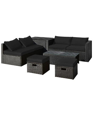 8 Pieces Patio Rattan Storage Table Furniture Set