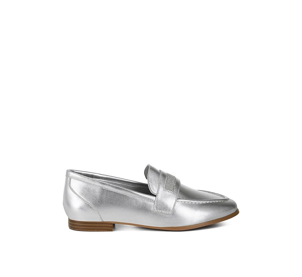 Eden Ode Rhinestone Strap Metallic Loafers