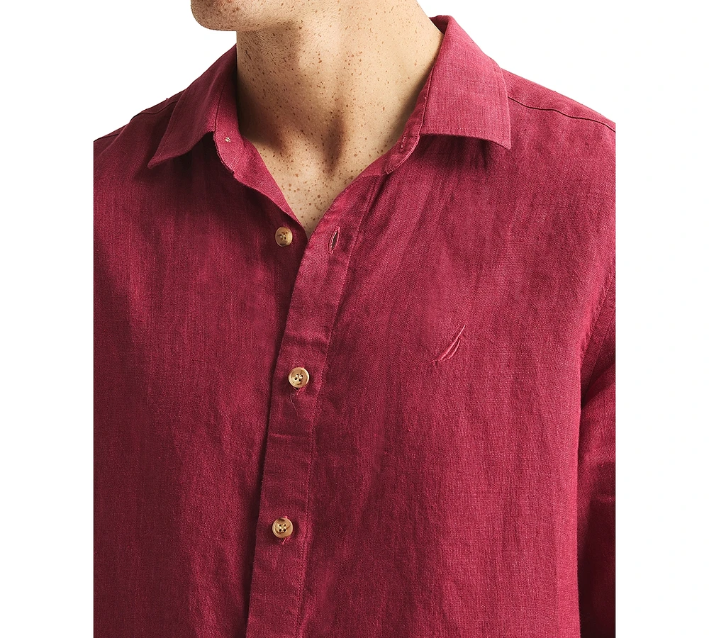 Nautica Men's Linen Solid-Color Classic-Fit Long-Sleeve Shirt