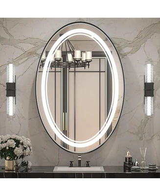 keonjinn Oval Led Wall Mirror Bathroom Vanity Mirror with Dimmable and Anti-Fog