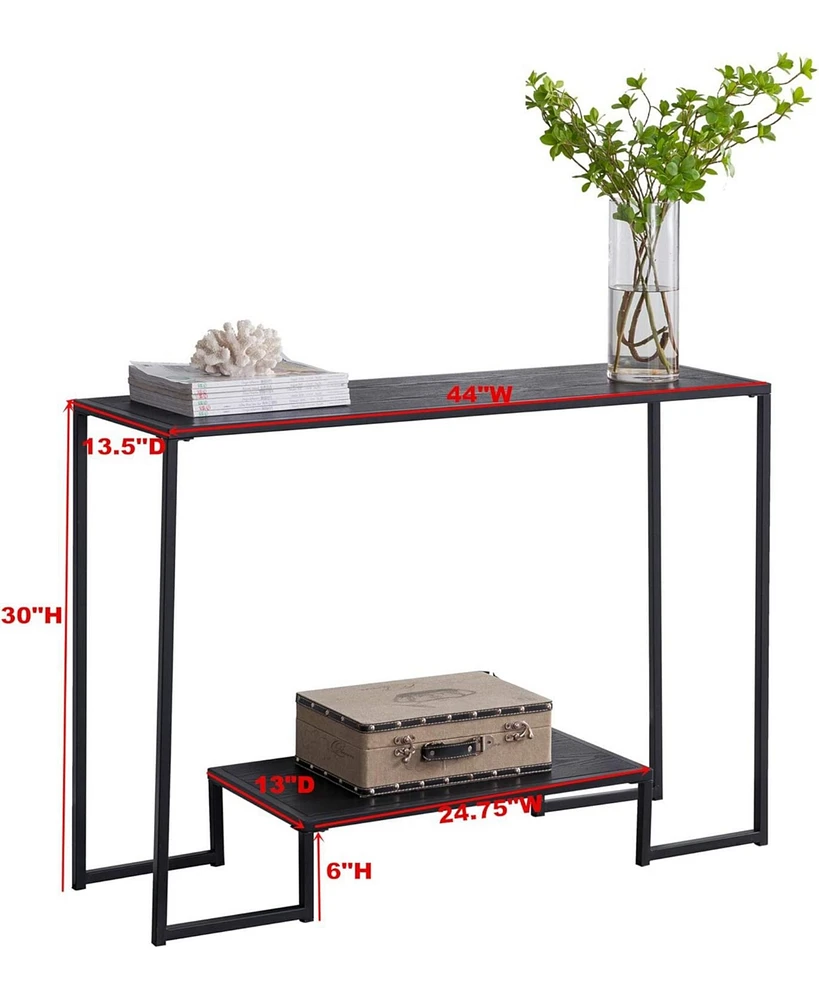Kings Brand Furniture – Vidal Modern Metal/Wood Console Sofa Table with Storage Shelf, Black/Grey- Perfect for Entryways and Living Rooms