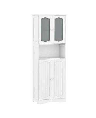 64.5" Tall Bathroom Cabinet with Tempered Glass Doors Adjustable Shelves