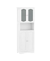 64.5" Tall Bathroom Cabinet with Tempered Glass Doors Adjustable Shelves