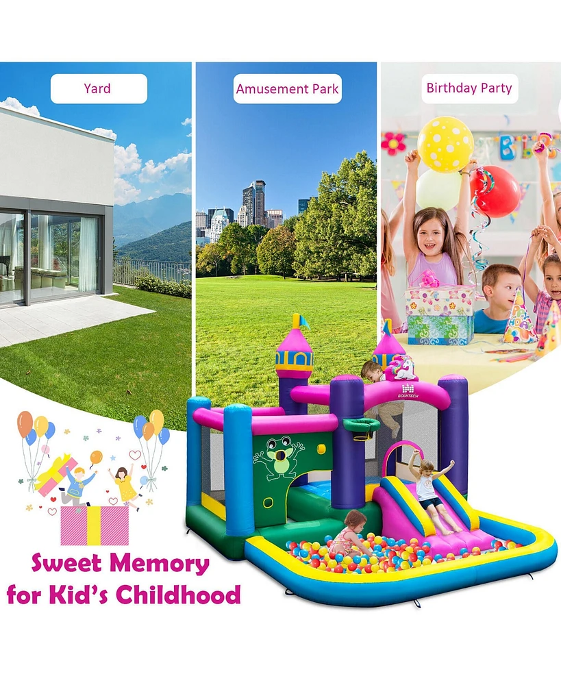 Gymax Inflatable Unicorn-themed Bounce House 6-in-1 Kids Bounce Castle w/ 735W Blower