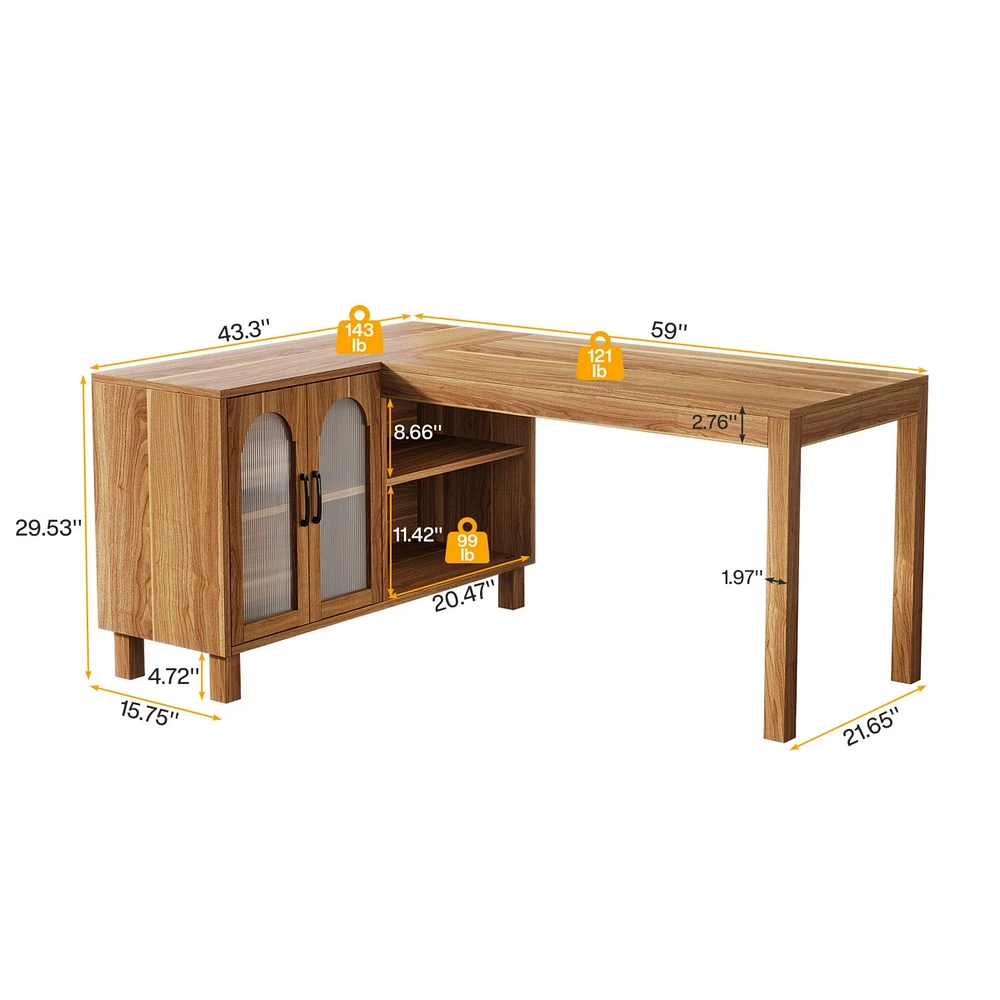 Tribesigns 59-Inch L Shaped Computer Desk with Cabinet, Farmhouse Corner Desk with Storage Shelves, L Shaped Executive Desk, Long Writing Desk for Hom