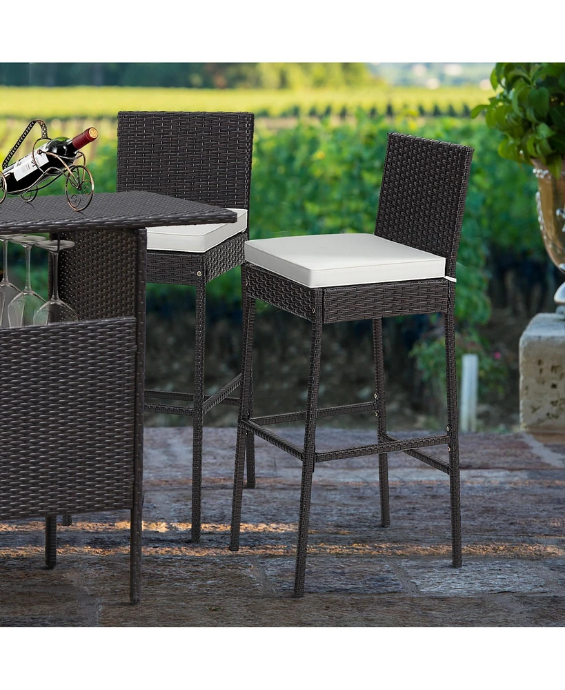 4 Pcs Patio Wicker Barstools Bar Height Chairs with Cushions Backyard