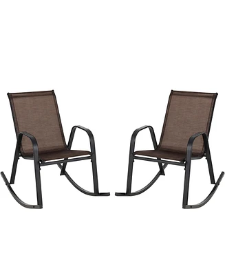 Gouun Set of 2 Heavy-Duty Metal Patio Rocking Chair with Breathable Seat Fabric