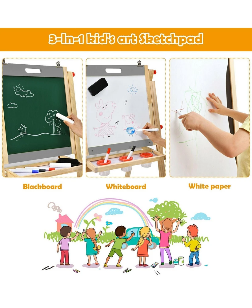 Gouun Kids Art Easel with Paper Roll Double Sided Chalkboard and Whiteboard