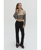 Crescent Women's Avery Turtleneck Striped Sweater Top