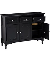 King's Brand Wood Console Sideboard Table with Drawers and Storage, Black Finish