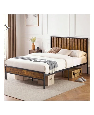 gaomon Bed Frame With Headboard And Footboard, Metal Bed Frame With 14 Heavy Duty Steel Slats, Metal Full Bed Frame, Under-Bed Storage