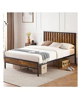 gaomon Bed Frame With Headboard And Footboard, Metal Bed Frame With 14 Heavy Duty Steel Slats, Metal Full Bed Frame, Under-Bed Storage