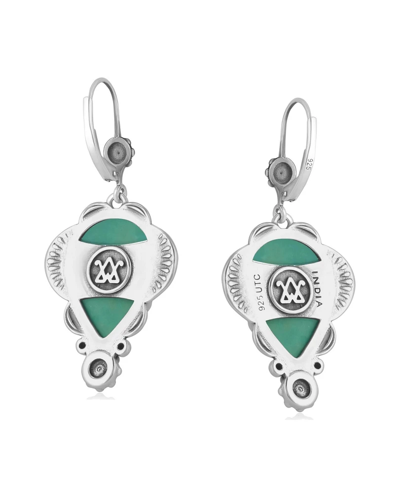 American West Jewelry Sterling Silver Green Turquoise Pear-Cut Concha Earrings