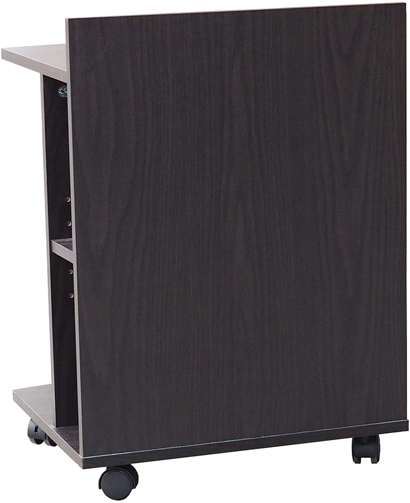 Kings Brand Furniture Farrell Snack Side End Table with Storage Shelves and Wheels, Chocolate