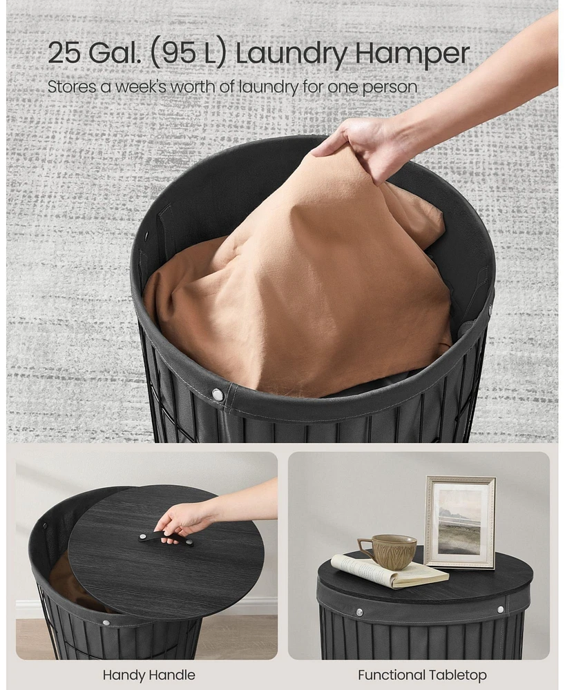Round Laundry Hamper with Lid and Removable Liner for Bedroom or Laundry Room