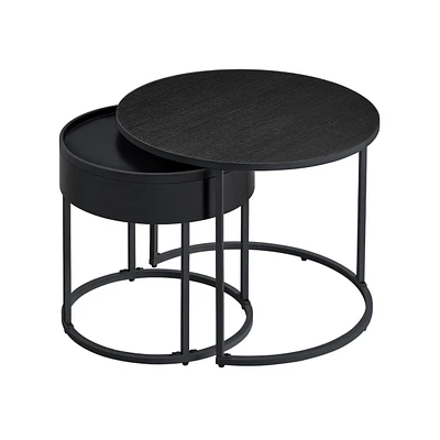 Set of 2 Round Nesting Coffee Tables with Hidden Storage and Removable Tray Tops